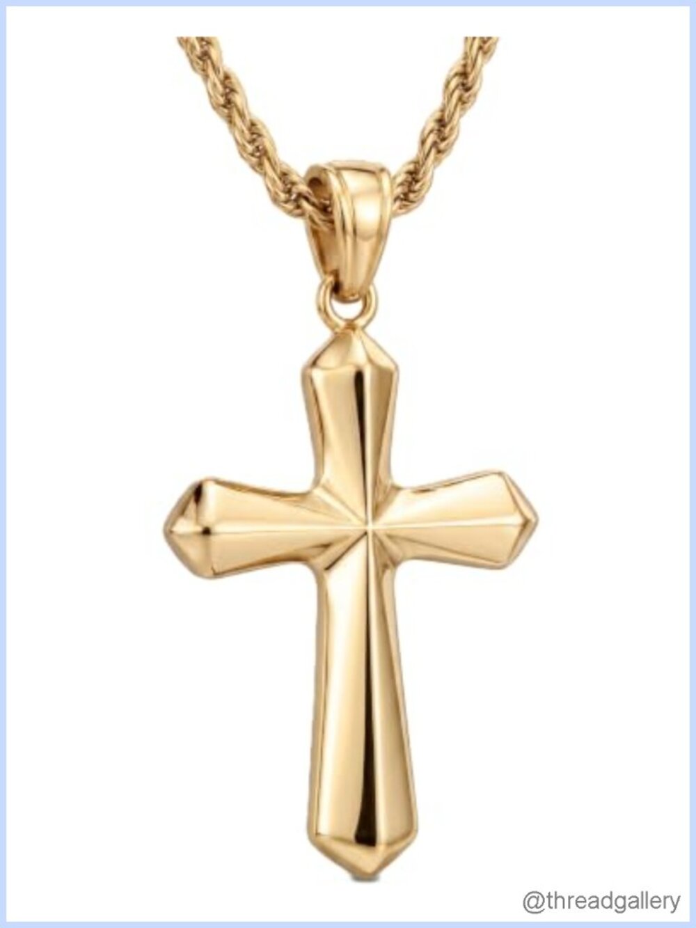 Faceted Plain Cross Pendant Necklace 316L Stainless Steel Minimalist